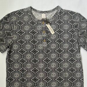 NWT Kate Quinn Men's Small Modal Henley Beluga Batik Black Gray Shirt